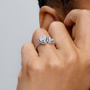 Sparkling Halo Hearts Ring Sterling silver