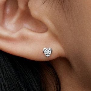 FINAL SALE - Pandora Talisman Sterling Silver Lab-grown Diamond Heart Earrings 0.30 ct TW, Sterling silver