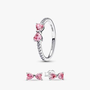 Sparkling Pink Bow Ring Set 2 Quantity