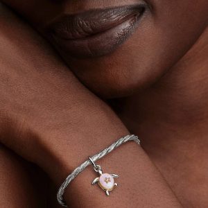 2026 Pink Sea Turtle Lab-grown Diamond Dangle Charm 0.007 ct TW, Sterling silver, 14k gold plating