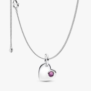 February Birthstone Heart Pendant Necklace 2 Quantity