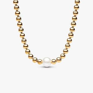 FINAL SALE - Treated Freshwater Cultured Pearl & Beads Collier Necklace 14k gold plating