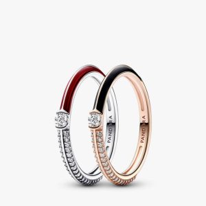 Pandora ME Pav?? Red and Black Ring Set 2 Quantity