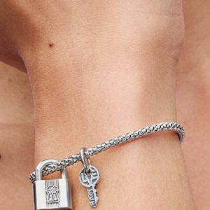 Padlock and Key Dangle Charm Sterling silver