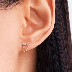 Pandora Era Lab-Grown Diamond Trio Chain Stud Earrings 0.13 ct TW, 14k gold