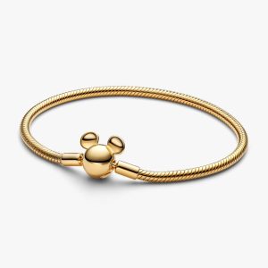 Disney Mickey Mouse Clasp Moments Snake Chain Bracelet 14k gold plating