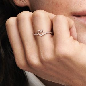 Sparkling Wishbone Heart Ring 14k rose gold plating