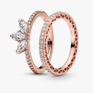 Rose Gold Tear-shaped Tiara Ring Set 2 Quantity