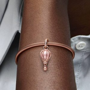 Sparkling Pink Hot Air Balloon Dangle Charm 14k rose gold plating