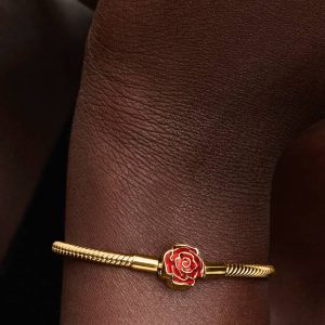 Disney Beauty and the Beast Enchanted Rose Snake Chain Bracelet 14k gold plating