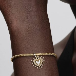 Radiant Heart Double Dangle Charm Sterling silver, 14k gold plating