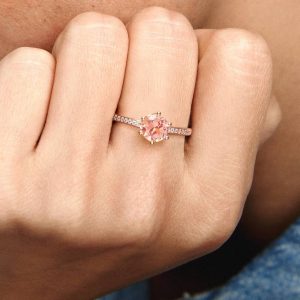 Pink Sparkling Crown Solitaire Ring 14k rose gold plating