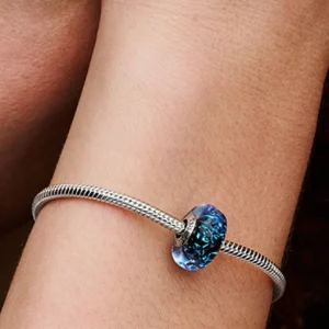Wavy Dark Blue Murano Glass Ocean Charm Sterling silver