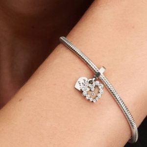 Sparkling Heart Double Dangle Charm Sterling silver