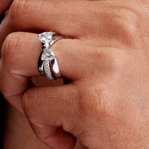 FINAL SALE - Sparkling Bow Crossover Ring Sterling silver