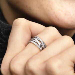 Sparkling & Polished Lines Ring Sterling silver