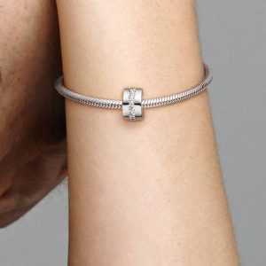 Clear Sparkling Row Clip Charm Sterling silver