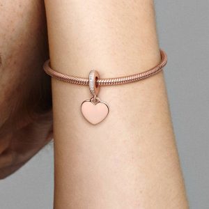 Engravable Heart Tag Dangle Charm 14k rose gold plating
