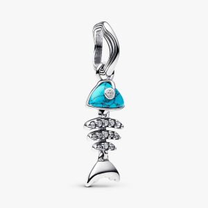 Turquoise-colored Fishbone Dangle Charm Sterling silver