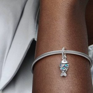 Blue Scaled Fish Dangle Charm Sterling silver