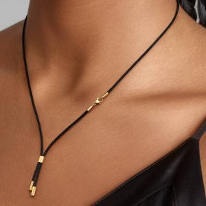 Pandora Talisman Recycled Polyester Cord Necklace 14k gold plating