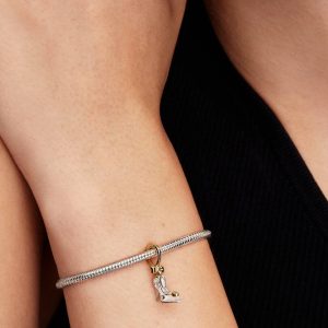 Disney Princess Cinderella Shoe Dangle Charm 0.012 ct TW, Sterling silver, 14k gold plating