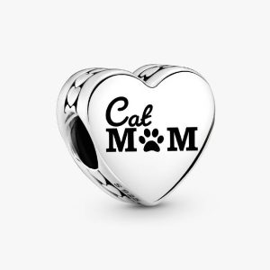 Cat Mom Heart Charm Sterling silver