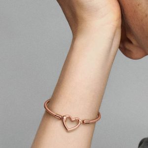 Pandora Moments Heart Closure Snake Chain Bracelet 14k rose gold plating