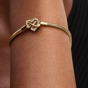Sparkling Infinity Heart Clasp Snake Chain Bracelet 14k gold plating