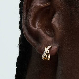 Crossover Pav?? Hoop Earrings 14k gold plating