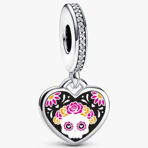 Day of the Dead Sugar Skull Heart Dangle Charm Sterling silver