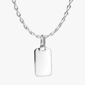 Engravable Rectangle Tag Pendant & Infinity Chain Necklace Set 2 Quantity