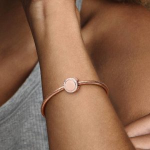 Engravable Sparkling Button Charm 14k rose gold plating