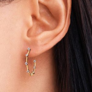 Pandora Era Lab-Grown Diamond Station Hoop Earrings 0.40 ct TW, 14k gold