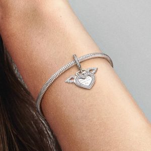 Heart and Angel Wings Dangle Charm Sterling silver