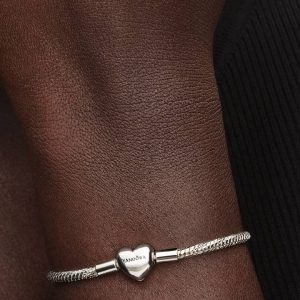 Heart Clasp Faceted Snake Chain Bracelet Sterling silver