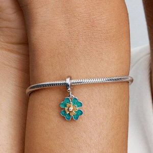 2025 Four Leaf Clover Lab-Grown Diamond Dangle Charm 0.009 ct TW, Sterling silver, 14k gold plating