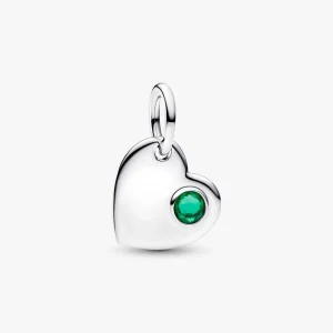May Engravable Heart Green Stone Dangle Charm Sterling silver
