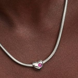 Engravable Purple Stone Heart Charm Sterling silver