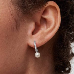 FINAL SALE - Treated Freshwater Cultured Pearl & Pav?? Hoop Earrings Sterling silver