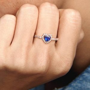 Sparkling Blue Elevated Heart Ring 14k rose gold plating