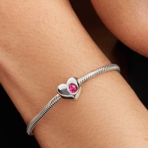 Engravable Pink Stone Heart Charm Sterling silver