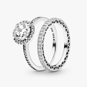 True Elegance Round Halo Ring Set 2 Quantity