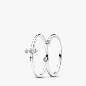 Pandora Era Lab-Grown Diamond White Gold Open and Trio Ring Set 2 Quantity