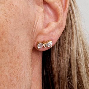 Sparkling Bow Stud Earrings 14k gold plating