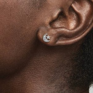 Sparkling Moon & Star Stud Earrings Sterling silver