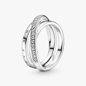 Crossover Pav?? Triple Band Ring Sterling silver
