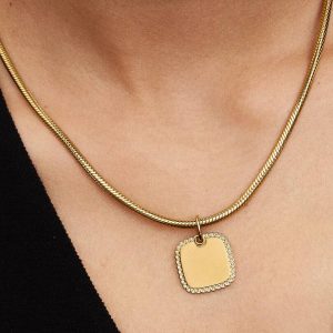 Engravable Square Tag Pendant 14k gold plating