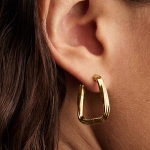 Twisted Triangle Large Hoop Earrings 14k gold plating
