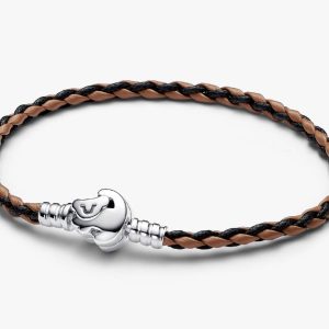 Disney The Lion King Clasp Pandora Moments Braided Leather Bracelet Sterling silver